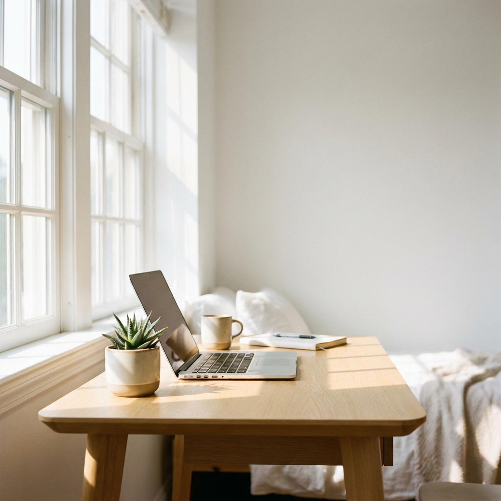 A bright, calm creative workspace